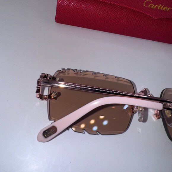 Cartier Buffs Sunglasses Triple Cross Diamond Cut Lens Pink Tint - Picture 6 of 10